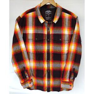 REI Cooperative 100% Cotton Orange Gray Plaid Button Front Shirt XXL